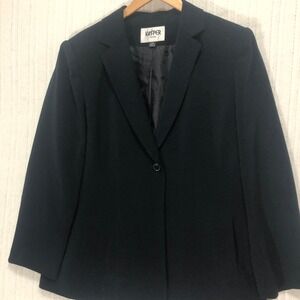 Kasper Petite‎ Black Blazer Career Office One Button Jacket Size 14P